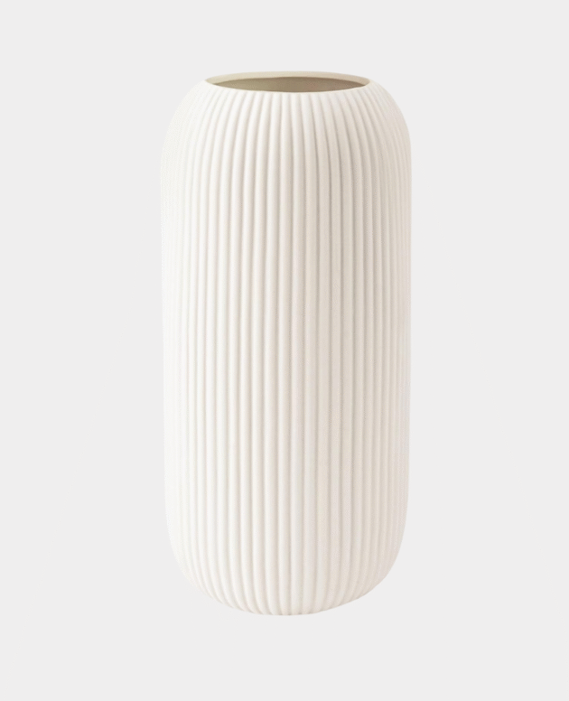 8 INCH Modern Small Ribbed Textured White Flower Vase