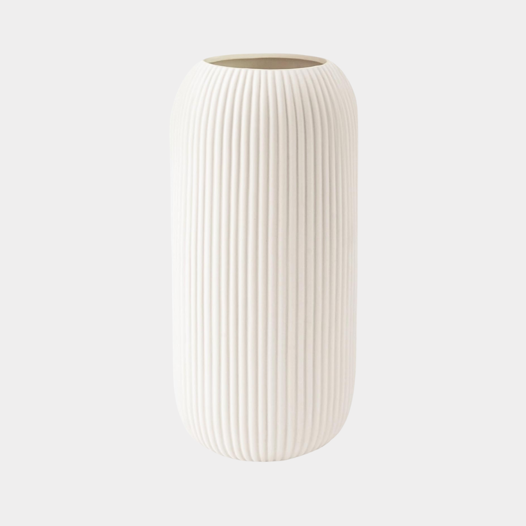 8 INCH Modern Small Ribbed Textured White Flower Vase