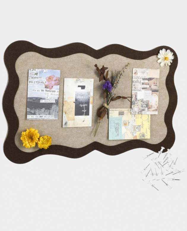 Scalloped Felt Bulletin Board Foldable Brown Pin Cork Board
